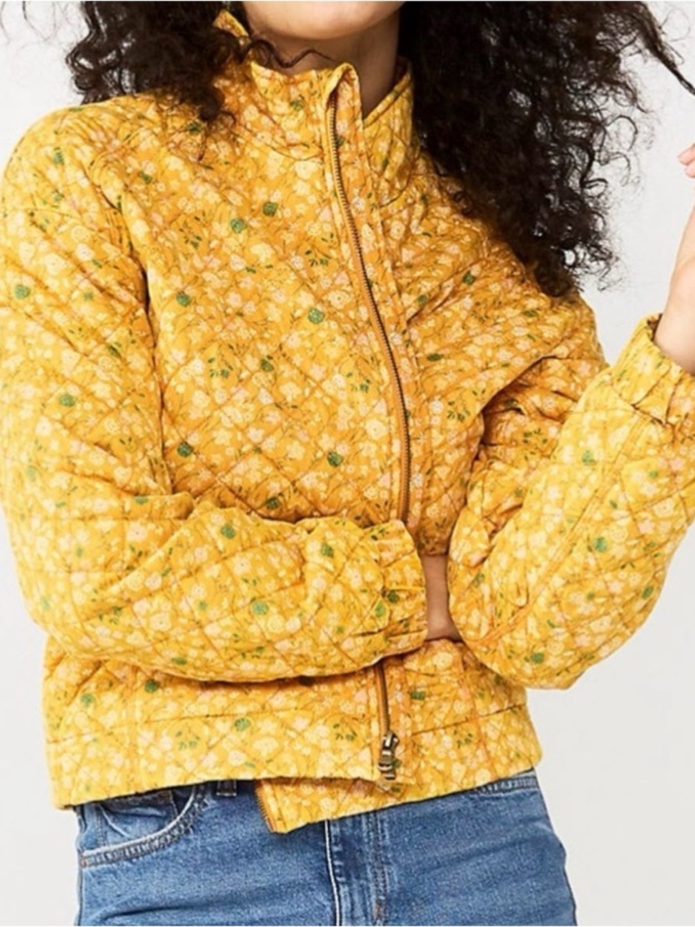 Cottagecore Quilted Floral Zip-Front Jacket Size XS